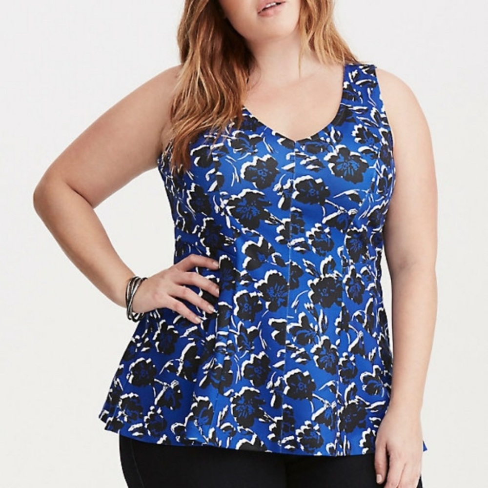 Torrid Ponte Peplum Style Floral Print Blouse